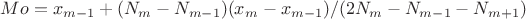 $Mo=x_{m-1}+(N_m-N_{m-1})(x_m-x_{m-1})/(2N_m-N_{m-1}-N_{m+1})$