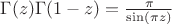 $\Gamma(z)\Gamma(1-z)=\frac{\pi}{\sin(\pi z)}$