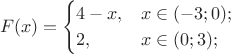 $$
F(x)=\begin{cases}
4-x,& x\in (-3;0);\\
2, & x\in (0;3);
\end{cases}
$$