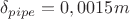$\delta_{pipe} = 0,0015 m
