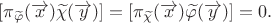 $[\pi_{\widetilde{\varphi}}(\overrightarrow{x})\widetilde{\chi}(\overrightarrow{y})]=[\pi_{\widetilde{\chi}}(\overrightarrow{x})\widetilde{\varphi}(\overrightarrow{y})]=0.$