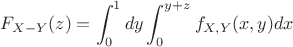 $$F_{X-Y}(z)=\int_0^1{dy}\int_0^{y+z}{f_{X,Y}(x,y)}dx$$