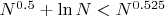 $N^{0.5} + \ln N < N^{0.525}$