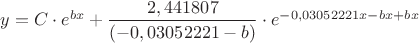 $y = C \cdot e ^ {bx} + \dfrac{2,441807}{(-0,03052221-b)} \cdot e ^ {-0,03052221x - bx + bx}$