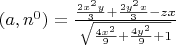 $(a, n^0) =  \frac{\frac{2x^2y}{3} +\frac{2y^2x}{3} - zx}{\sqrt{ \frac{4x^2}{9} +\frac{4y^2}{9}+1}}$