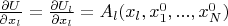 $\frac{\partial U}{\partial x_l}=\frac{\partial U_l}{\partial x_l}=A_l(x_l,x_1^0,...,x_N^0)$