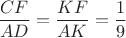 $\dfrac{CF}{AD}=\dfrac {KF}{AK}= \dfrac{1}{9}$