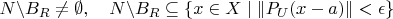 $$N\backslash B_R\ne\emptyset,\quad N\backslash B_R\subseteq\{x\in X\mid\|P_U(x-a)\|<\epsilon\}$$