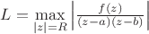 $L=\max\limits_{\left\lvert z\right\rvert=R}\left\lvert\frac{f(z)}{(z-a)(z-b)}\right\rvert$