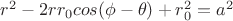$r^2-2rr_0cos(\phi-\theta)+r_0^2=a^2$ $r^2-2rr_0cos(\phi-\theta)+r_0^2=a^2$