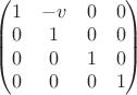 $ \left( \begin{matrix} 1 & -v & 0 & 0 \\ 0 & 1 & 0 & 0 \\ 0 & 0 & 1 & 0 \\ 0 & 0 & 0 & 1 \end{matrix} \right) $