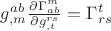 $g^{ab}_{,m}\frac{\partial\Gamma^m_{ab}}{\partial g^{rs}_{,t}}=\Gamma^t_{rs}$
