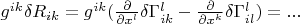 $g^{ik}\delta R_{ik}=g^{ik}(\frac{\partial}{\partial x^l}\delta \Gamma^l_{ik}-\frac{\partial}{\partial x^k}\delta \Gamma^l_{il})=...$