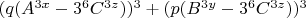 $(q(A^{3x}-3^6C^{3z}))^3+(p(B^{3y}-3^6C^{3z}))^3$