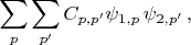 $$\sum_p \sum_{p'}C_{p,p'} \psi_{1,p}\, \psi_{2,p'}\,,$$