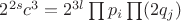 $2^{2s}c^3 = 2^{3l}\prod p_i \prod (2q_j)$