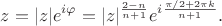 $$z=|z|e^{i\varphi}=|z|^{\frac{2-n}{n+1}}e^{i\frac{\pi/2+2\pi k}{n+1}}.$$