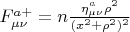 $F^{a+}_{\mu\nu}=n\frac{\eta^{a}_{\mu\nu}\rho^{2}}{(x^{2}+\rho^{2})^{2}}$