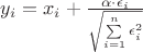 $y_i=x_i+\frac{\alpha \cdot \epsilon_i}{\sqrt{\sum\limits_{i=1}^n\epsilon_i^2}}$