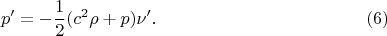 $$p'=-\frac 12(c^2\rho+p)\nu'.\eqno(6)$$