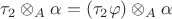 $\tau_2 \otimes\limits_A \alpha = (\tau_2 \varphi) \otimes\limits_A \alpha$