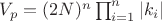$V_p= (2N)^n \prod_{i=1}^n {|k_i|}$