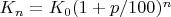 $K_{n}=K_{0}(1+p/100)^n$