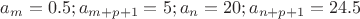 $a_m=0.5;a_{m+p+1}=5;a_n=20;a_{n+p+1}=24.5$