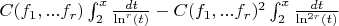 $ C(f_1,...f_{r})\int_{2}^{x} \frac{dt}{\ln^r(t)} - C(f_1,...f_{r})^2\int_{2}^{x} \frac{dt}{\ln^{2r}(t)}$