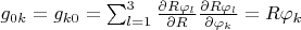 $g_{0 k}=g_{k 0}=\sum_{l=1}^3\frac{\partial R\varphi_l}{\partial R}\frac{\partial R\varphi_l}{\partial \varphi_k}=R\varphi_k$