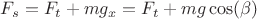 $F_{s}=F_t+mg_x=F_t+mg\cos(\beta)$