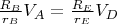 $\frac{R_B}{r_B}V_A=\frac{R_E}{r_E}V_D$