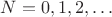 $N = 0, 1, 2, \ldots$