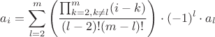 $$a_{i}=\sum_{l=2}^m\left (\frac{\prod_{k=2,k\neq l}^{m}(i-k)}{(l-2)!(m-l)!}\right )\cdot(-1)^l\cdot a_l$$