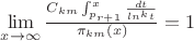 \lim \limits_{x \to \infty} {\frac {C_{km}\int_{p_{r+1}}^{x}{\frac {dt} {ln^k t}}} {\pi_{km}(x)}}=1