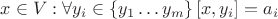 $ x \in V : \forall y_i \in \left\lbrace y_1\dots y_m \right\rbrace [x, y_i] = a_i$