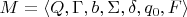 $M= \langle Q, \Gamma, b, \Sigma, \delta, q_0, F \rangle$