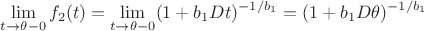 $$\lim_{t\rightarrow \theta -0}f_2(t) = \lim_{t\rightarrow \theta - 0} (1+b_1Dt)^{-1/{b_1}} = (1+b_1D\theta)^{-1/{b_1}}$$