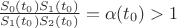 $\frac{S_0(t_0)S_1(t_0)}{S_1(t_0)S_2(t_0)} = \alpha(t_0) >1$