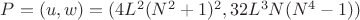 $P=(u,w)=(4L^2{(N^2+1)^2}, 32L^3{N}(N^4-1))$