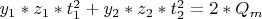 $y_1*z_1*t_1^2+y_2*z_2*t_2^2=2*Q_m$