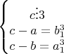 $\left\{ \begin{matrix}
   c\vdots 3  \\
   c-a=b_1^3  \\
   c-b=a_1^3  \\
\end{matrix} \right.$