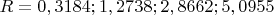$R = 0,3184;  1,2738;  2,8662;  5,0955 $