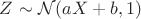 $Z$ \sim \mathcal{N}(aX+b, 1)