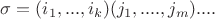 $\sigma = (i_1,...,i_k)(j_1,....,j_m)....$