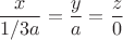 $$\dfrac{x}{1/3a}=\dfrac{y}{a}=\dfrac{z}{0}$$