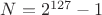 $N=2^{127}-1$