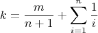 $$k= \frac {m}{n+1} + \sum_{i=1}^{n} \frac 1i  $$