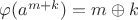 $\varphi(a^{m+k}) = m\oplus k$