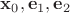 $\mathbf x_0, \mathbf e_1, \mathbf e_2$